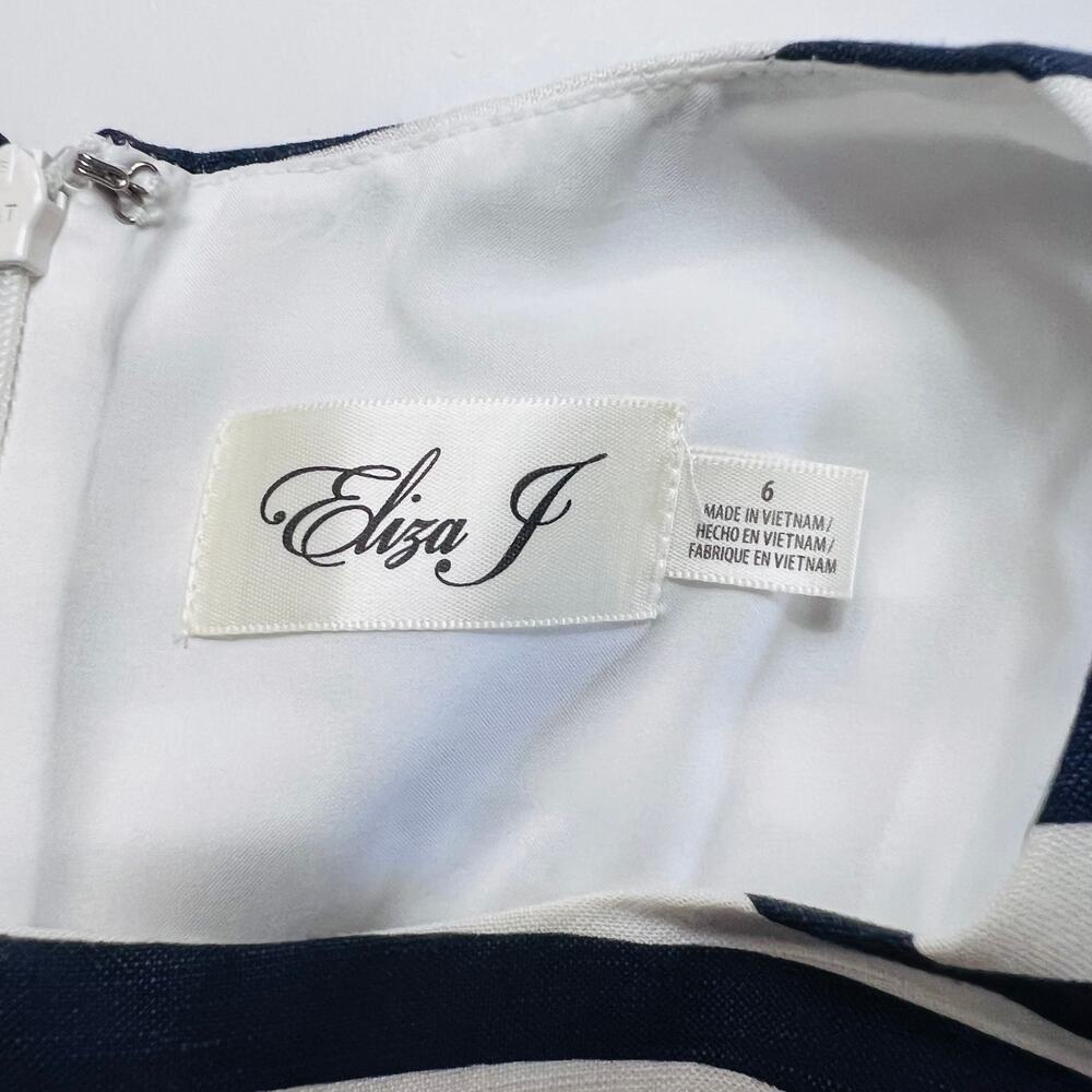 Eliza J Linen Blend Striped Tassel Hem Dress Size 6 NEW Blue White - Picture 4 of 10
